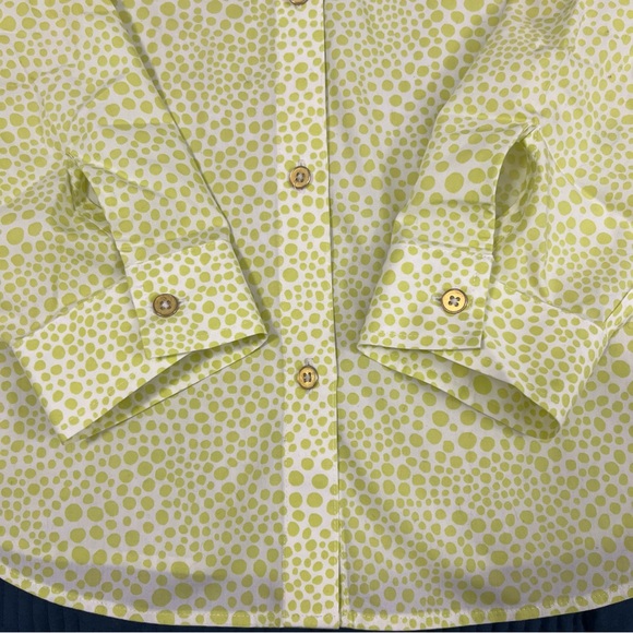 Chico’s Women’s Size 1 (M) Lime Green Spotted Button Up Shirt Long Sleeve Spring - Picture 7 of 7
